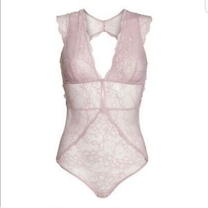 Sam Edelman Lace Capsleeve Mesh Bodysuit